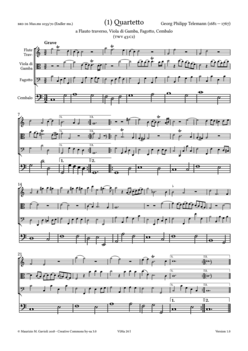G.P. Telemann, 5 Quartets with vdg - Score sample