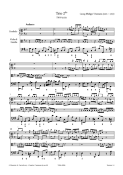 G.P. Telemann, 4 Trii con Viola da Gamba - Score sample