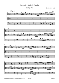 J.J. Fux, Canon à 2 Viole di Gamba - Score sample