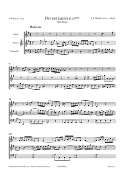 F.J. Haydn, 3 Divertimenti v.no, bar., vlc. - Score sample