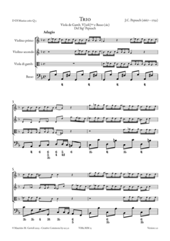 J.C. Pepusch, Quartet 2 Violins, Viola da gamba and Continuo (G maj.) - Score sample