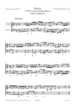 T. Schwartzkopff, Partita in D min (Viola da gamba, B.c.) - Score sample