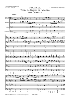 T. Schwartzkopff, Trio in D min (Vdg, Bassoon, B.c.) - Score sample