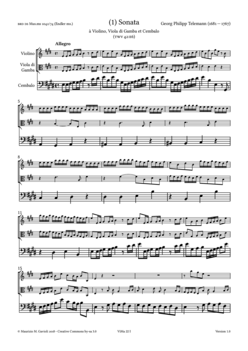 G.P. Telemann, 7 Trio sonatas vln., vdg. & B.c. - Score sample