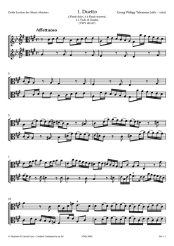 G.P. Telemann, Viola da Gamba pieces from “Der getreue Music-Meister” - Score sample
